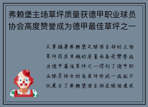 弗赖堡主场草坪质量获德甲职业球员协会高度赞誉成为德甲最佳草坪之一